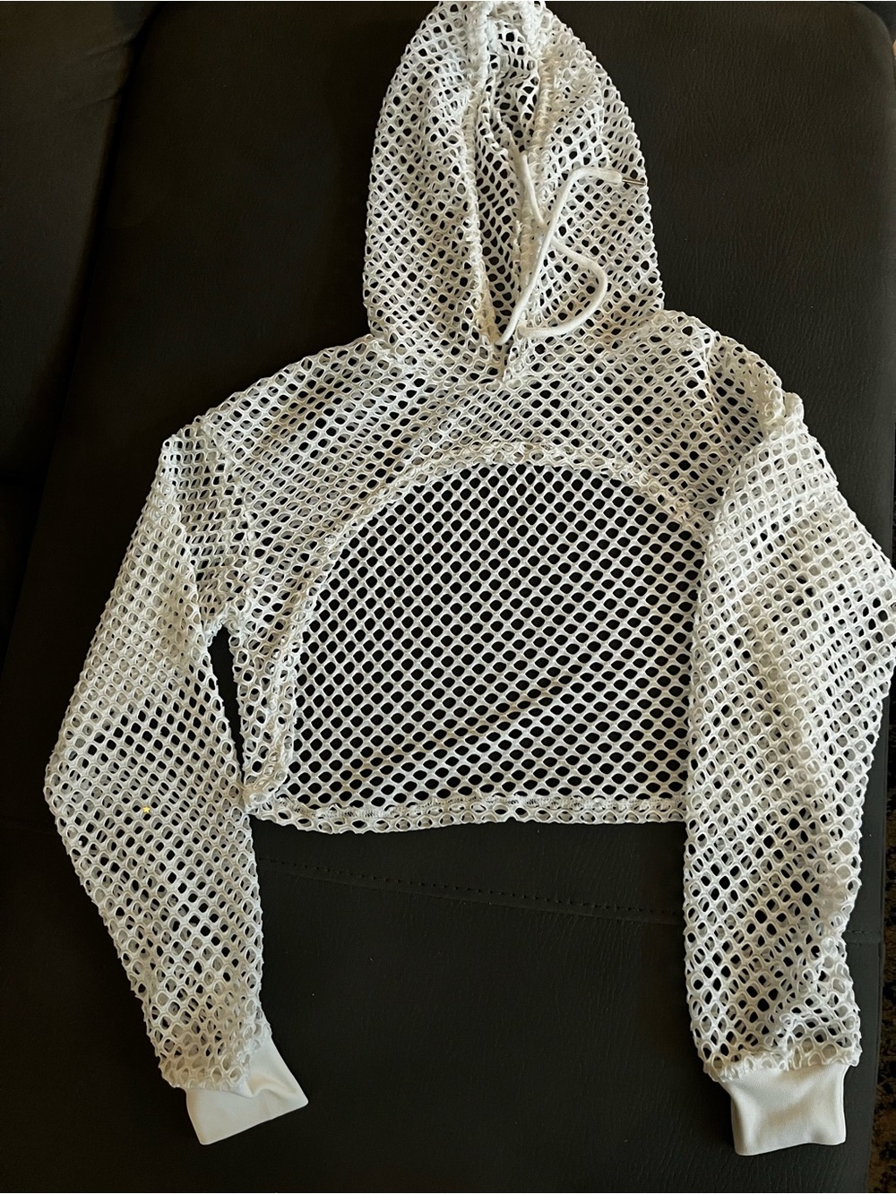 White Fishnet Cropped Hoodie